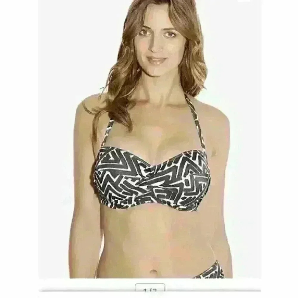 Fantasie San Marino Geometric Twist Bikini Top Lycra Brown Gray Size 32DD NWT